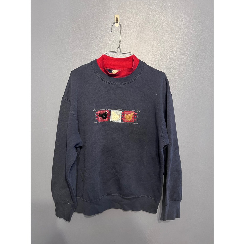 Vintage Decorated Originals Mock Neck Sweater Chickens SZ LG Grannycore Country